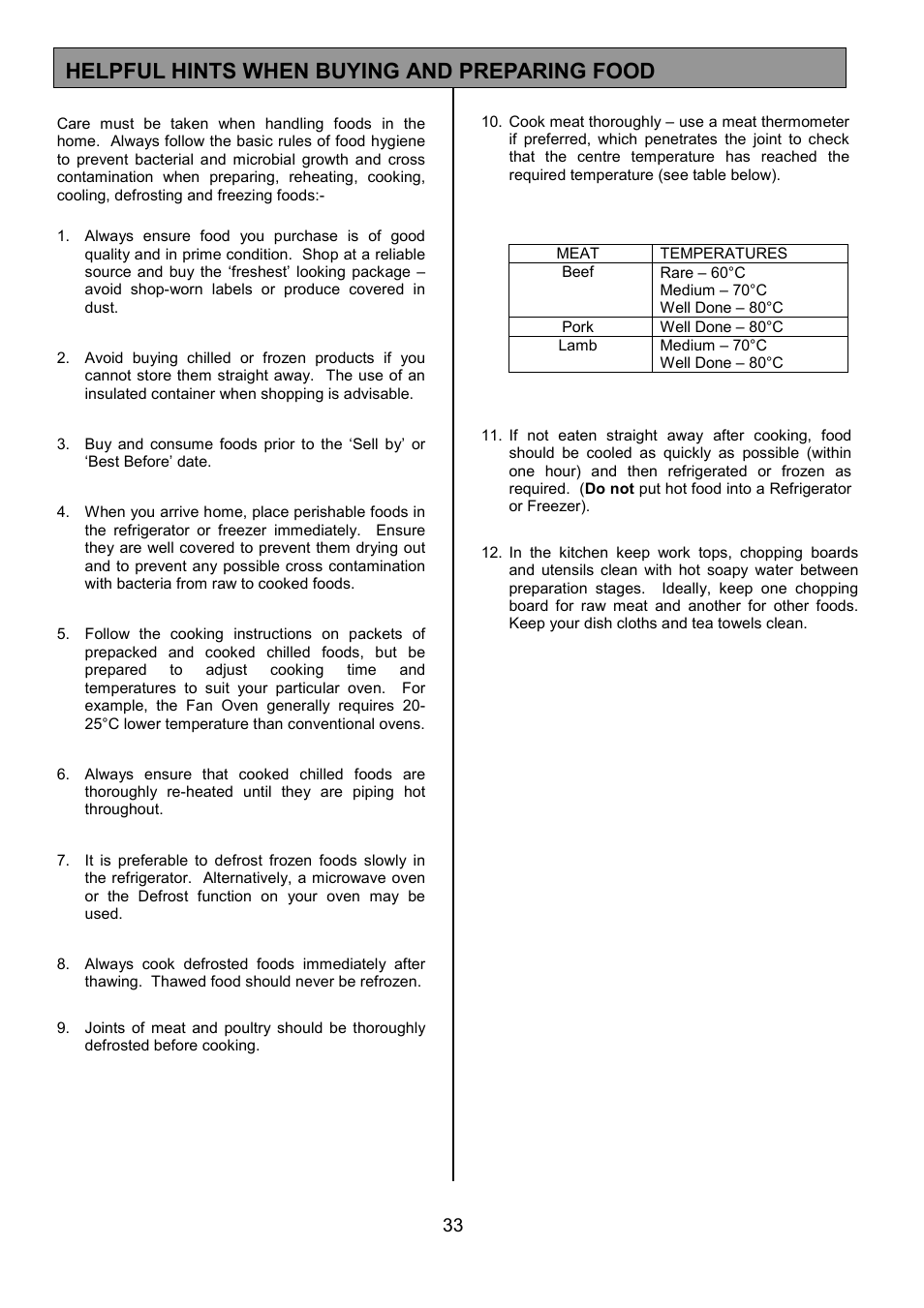 Helpful hints when buying and preparing food | Electrolux EOD 984 User Manual | Page 33 / 40