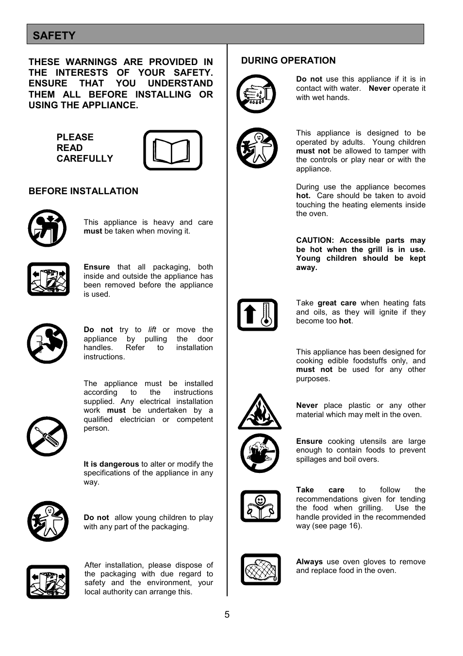Safety | Electrolux EOD 984 User Manual | Page 5 / 40