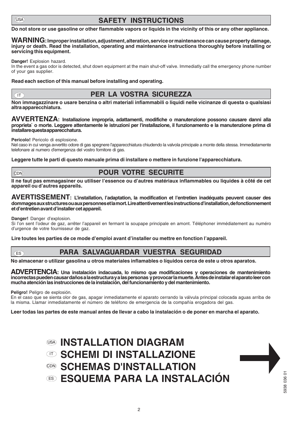 Safety instructions, Warning, Per la vostra sicurezza | Avvertenza, Pour votre securite, Avertissement, Para salvaguardar vuestra seguridad, Advertencia | Electrolux 269552 User Manual | Page 2 / 32