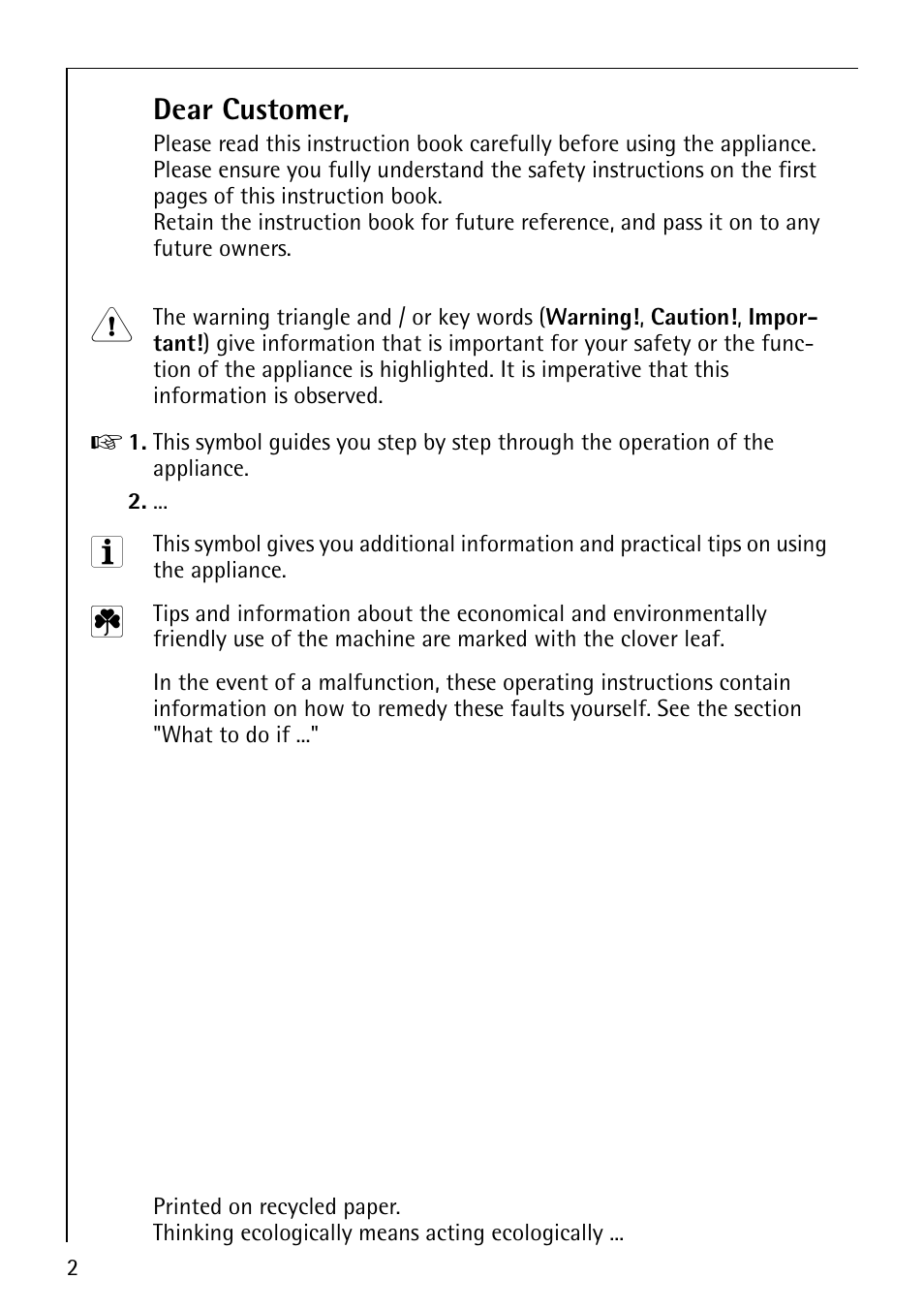 Dear customer | Electrolux 74335 User Manual | Page 2 / 52