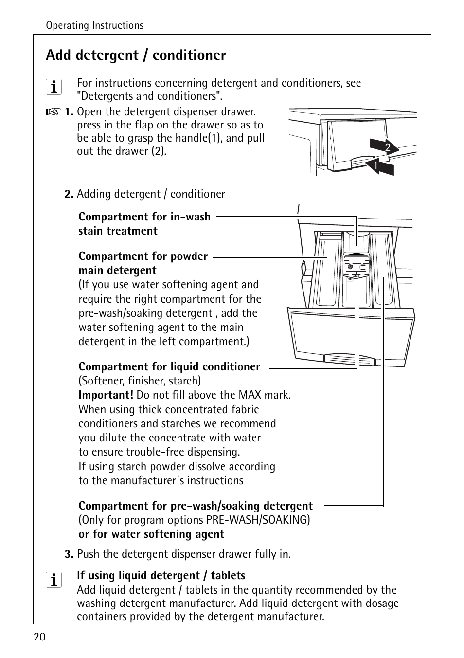 Add detergent / conditioner | Electrolux 74335 User Manual | Page 20 / 52