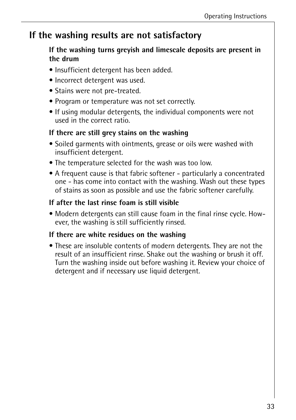 If the washing results are not satisfactory | Electrolux 74335 User Manual | Page 33 / 52