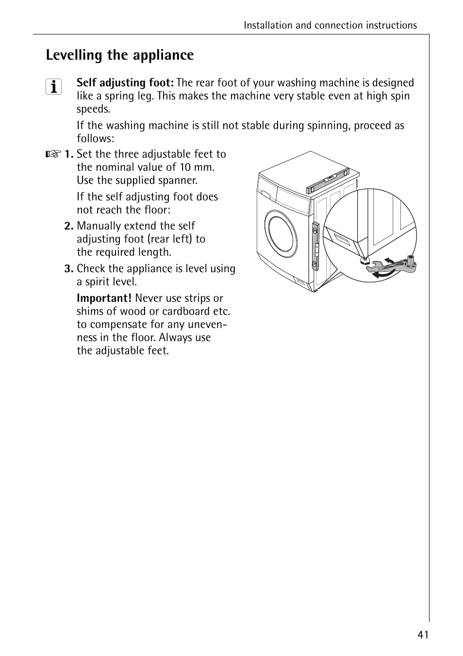 Levelling the appliance | Electrolux 74335 User Manual | Page 41 / 52