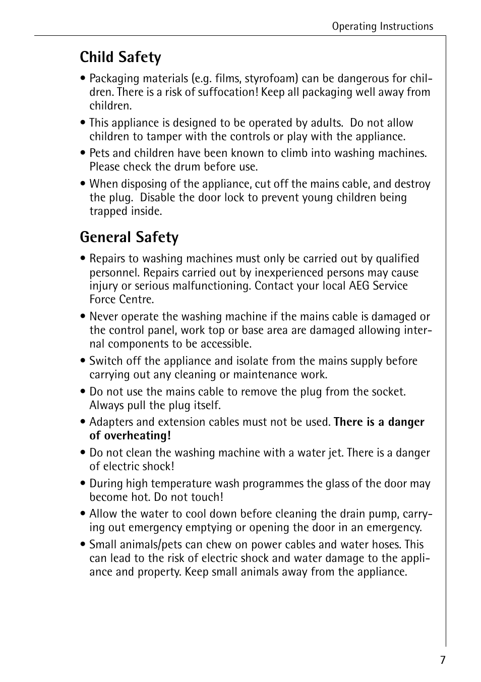 Child safety, General safety | Electrolux 74335 User Manual | Page 7 / 52