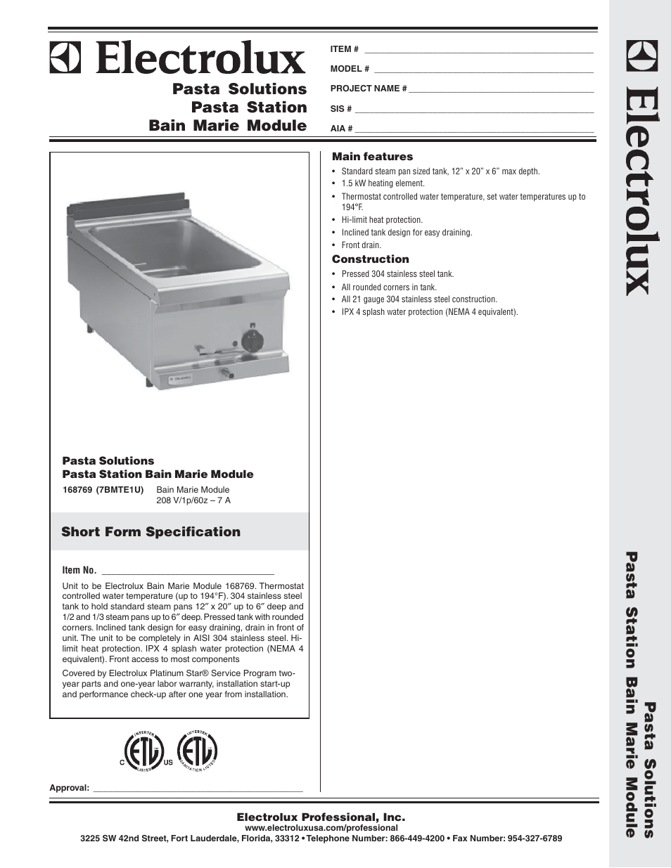 Electrolux 168769 (7BMTE1U) User Manual | 2 pages