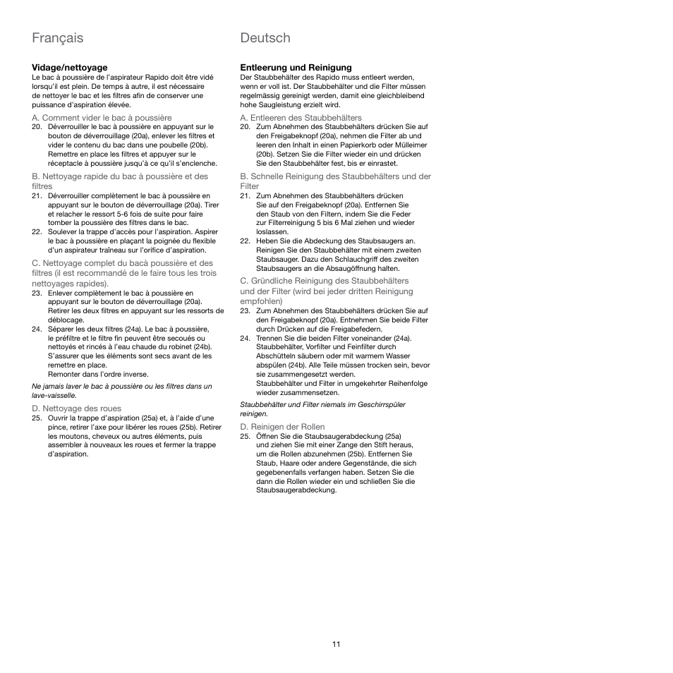 Deutsch, Français | Electrolux Rapido CarVac ZB412C-2 User Manual | Page 11 / 60