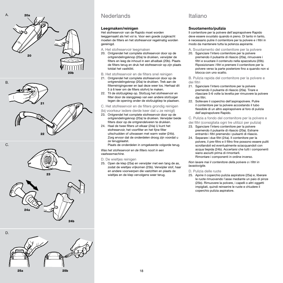 Italiano, Nederlands | Electrolux Rapido CarVac ZB412C-2 User Manual | Page 18 / 60