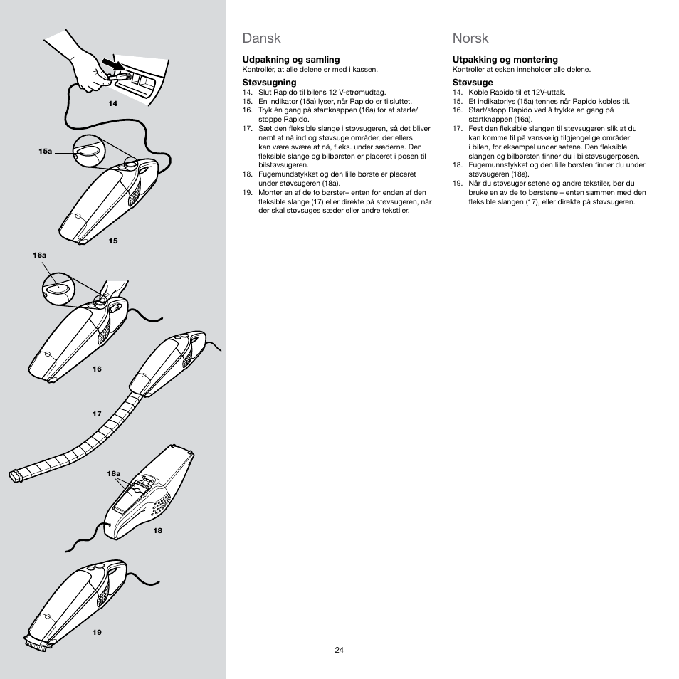 Norsk, Dansk | Electrolux Rapido CarVac ZB412C-2 User Manual | Page 24 / 60