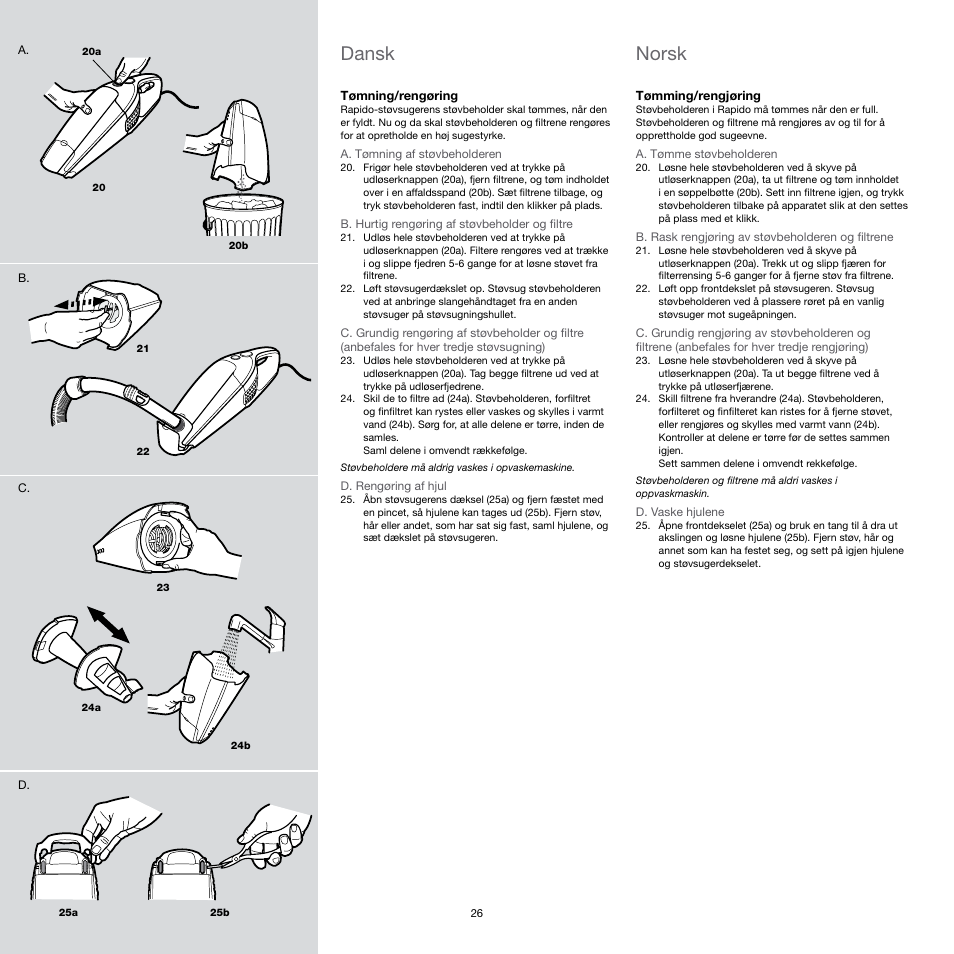 Norsk, Dansk | Electrolux Rapido CarVac ZB412C-2 User Manual | Page 26 / 60