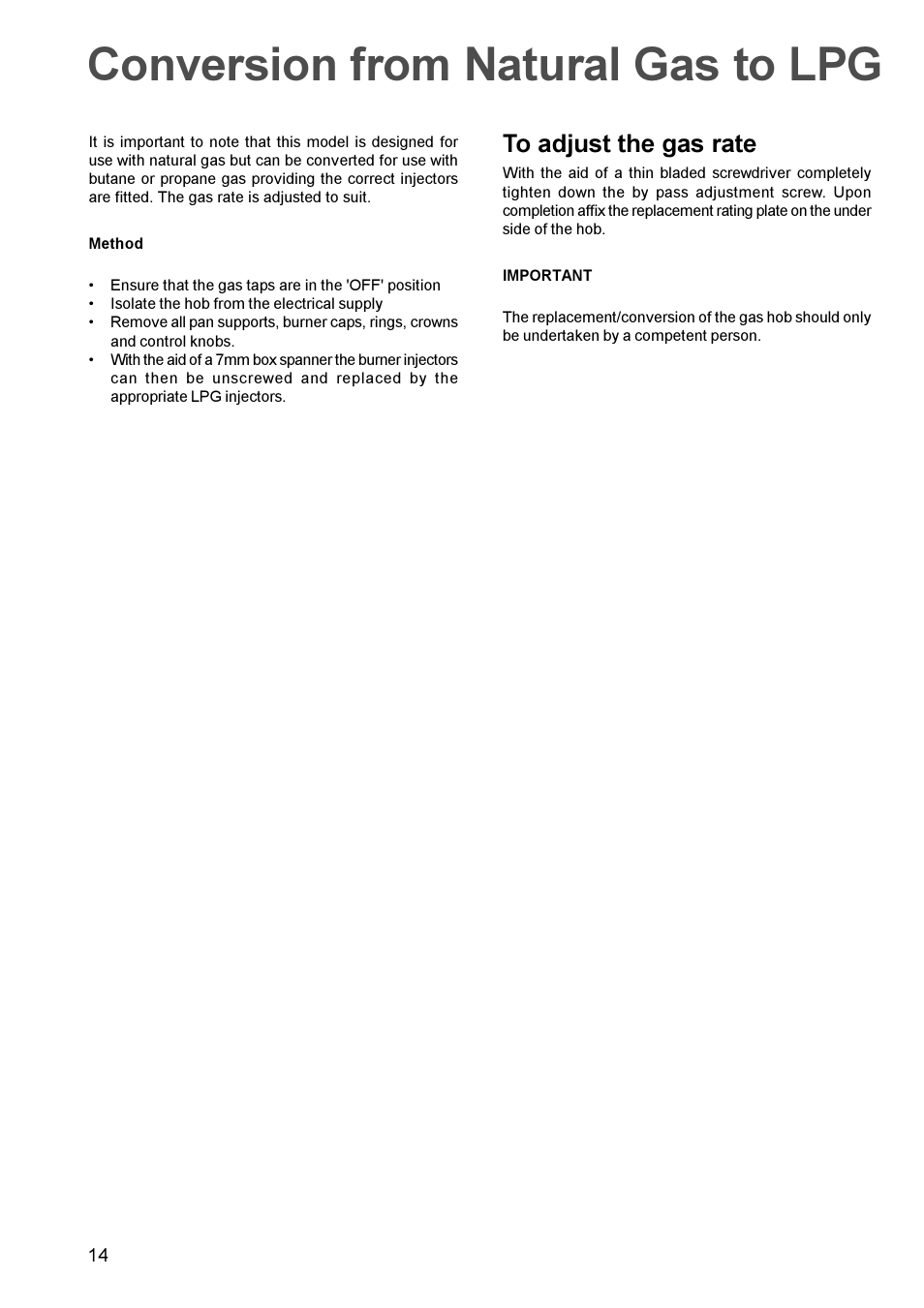 Conversion from natural gas to lpg | Electrolux EHG 691 User Manual | Page 14 / 16