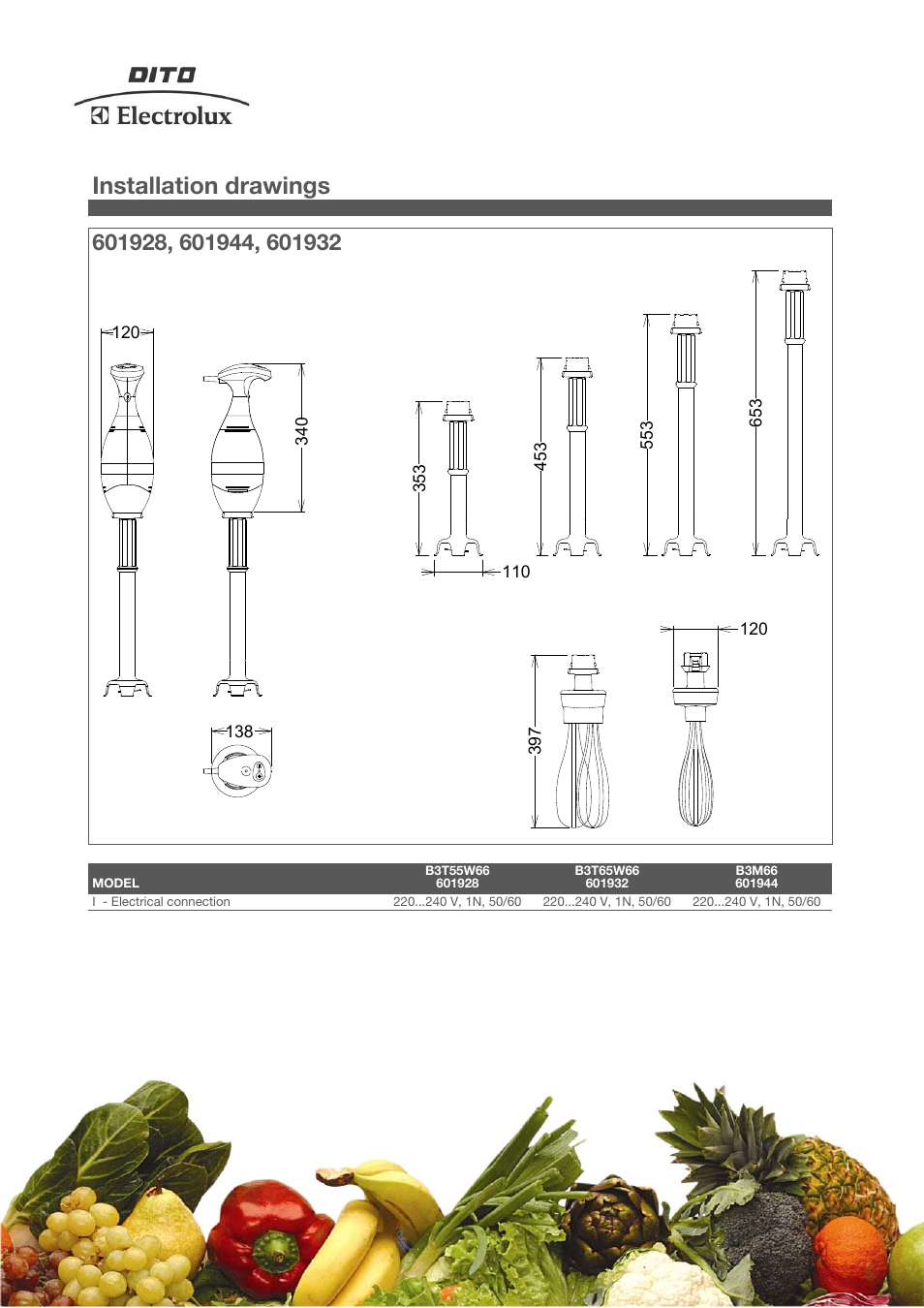 Installation drawings | Electrolux Dito 601944 User Manual | Page 3 / 4