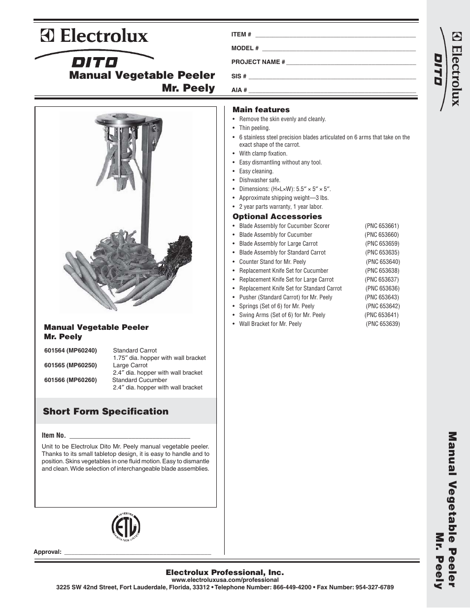Electrolux Dito MP60250 User Manual | 2 pages