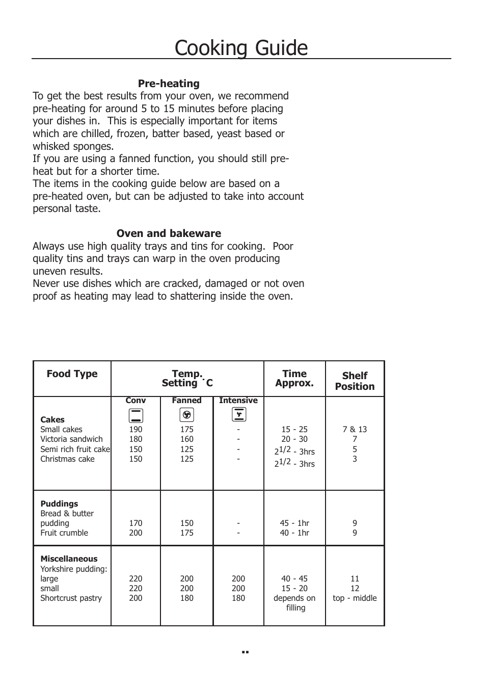 Cooking guide | Electrolux EKM11440KN User Manual | Page 14 / 40