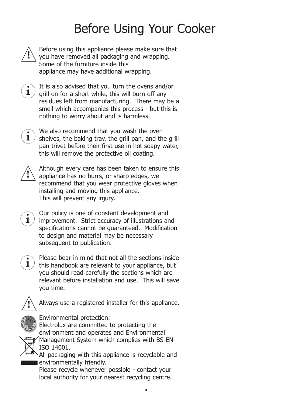Before using your cooker | Electrolux EKM11440KN User Manual | Page 5 / 40