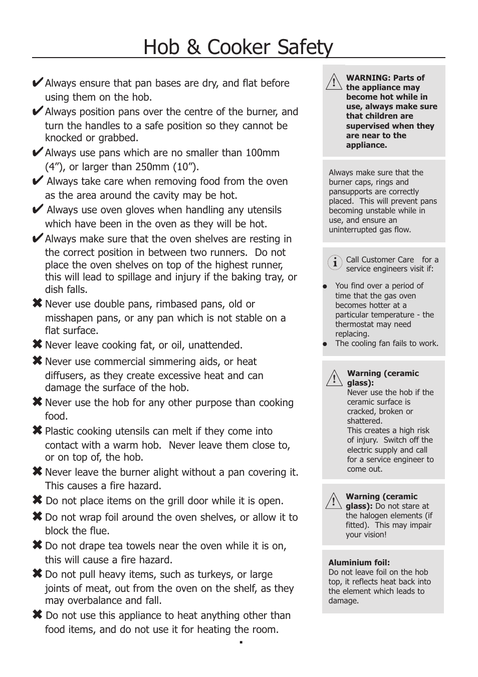 Hob & cooker safety | Electrolux EKM11440KN User Manual | Page 6 / 40