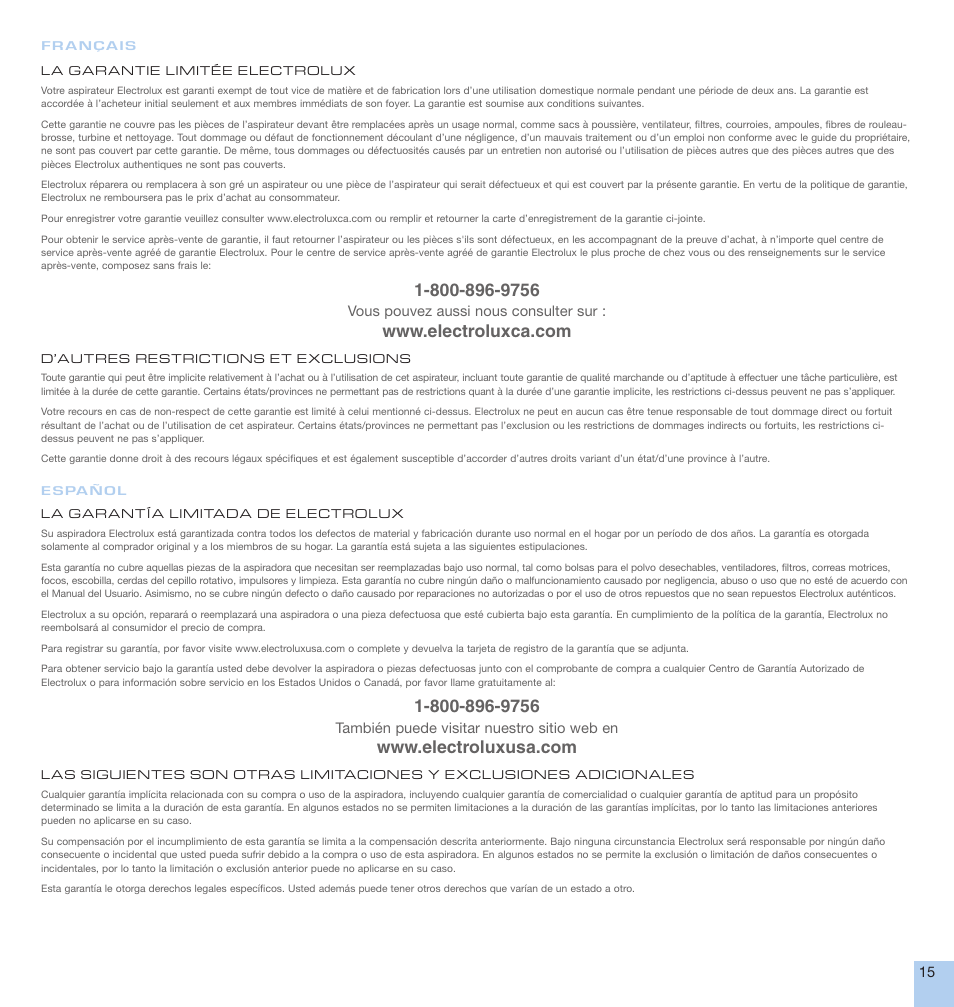 Electrolux EL1000A User Manual | Page 15 / 16