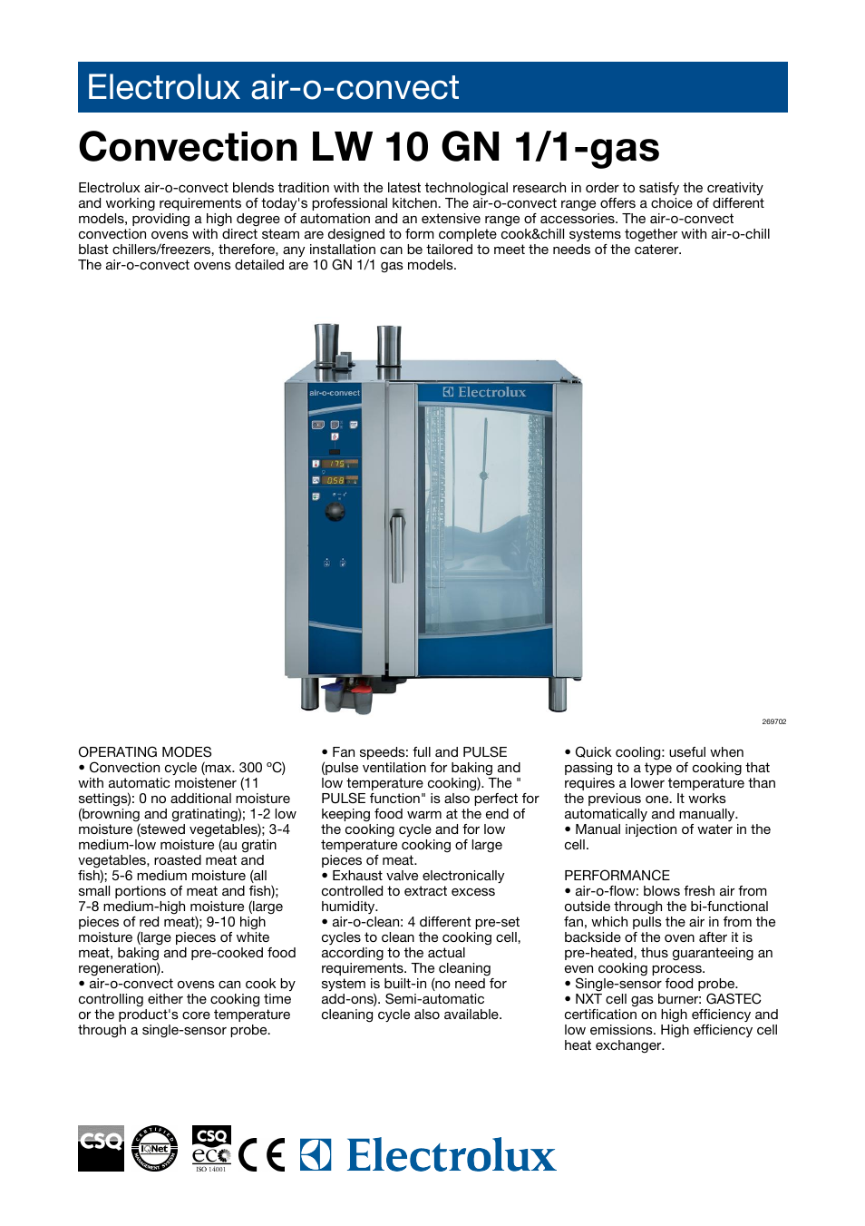 Electrolux Air-O-Convect 269512 User Manual | 4 pages