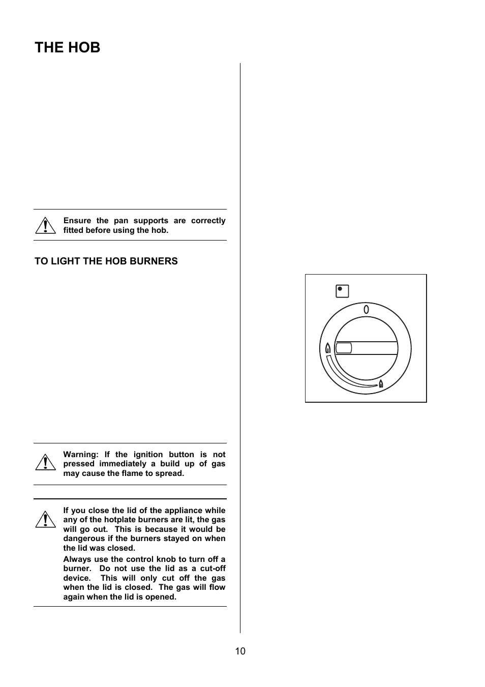 The hob | Electrolux EIKG6047 User Manual | Page 10 / 40