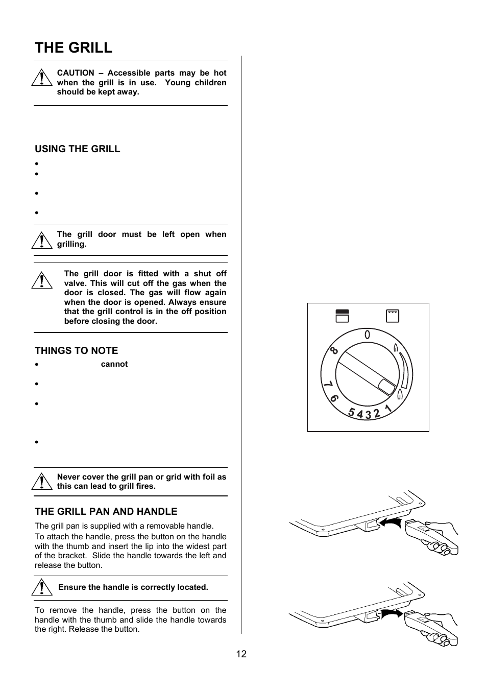 The grill, Using the grill, The grill pan and handle | Electrolux EIKG6047 User Manual | Page 12 / 40