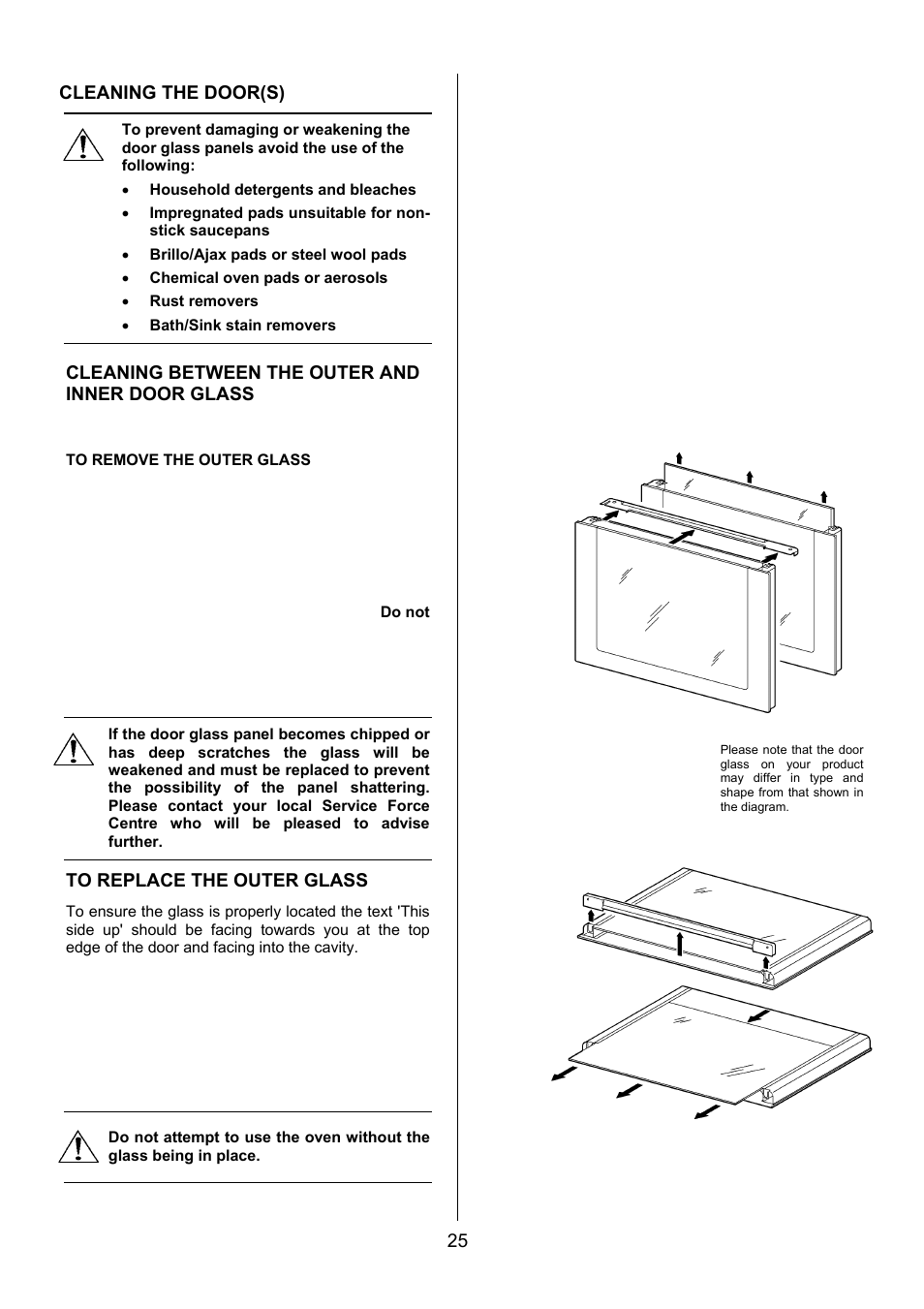 25 cleaning the door(s), Cleaning between the outer and inner door glass | Electrolux EIKG6047 User Manual | Page 25 / 40