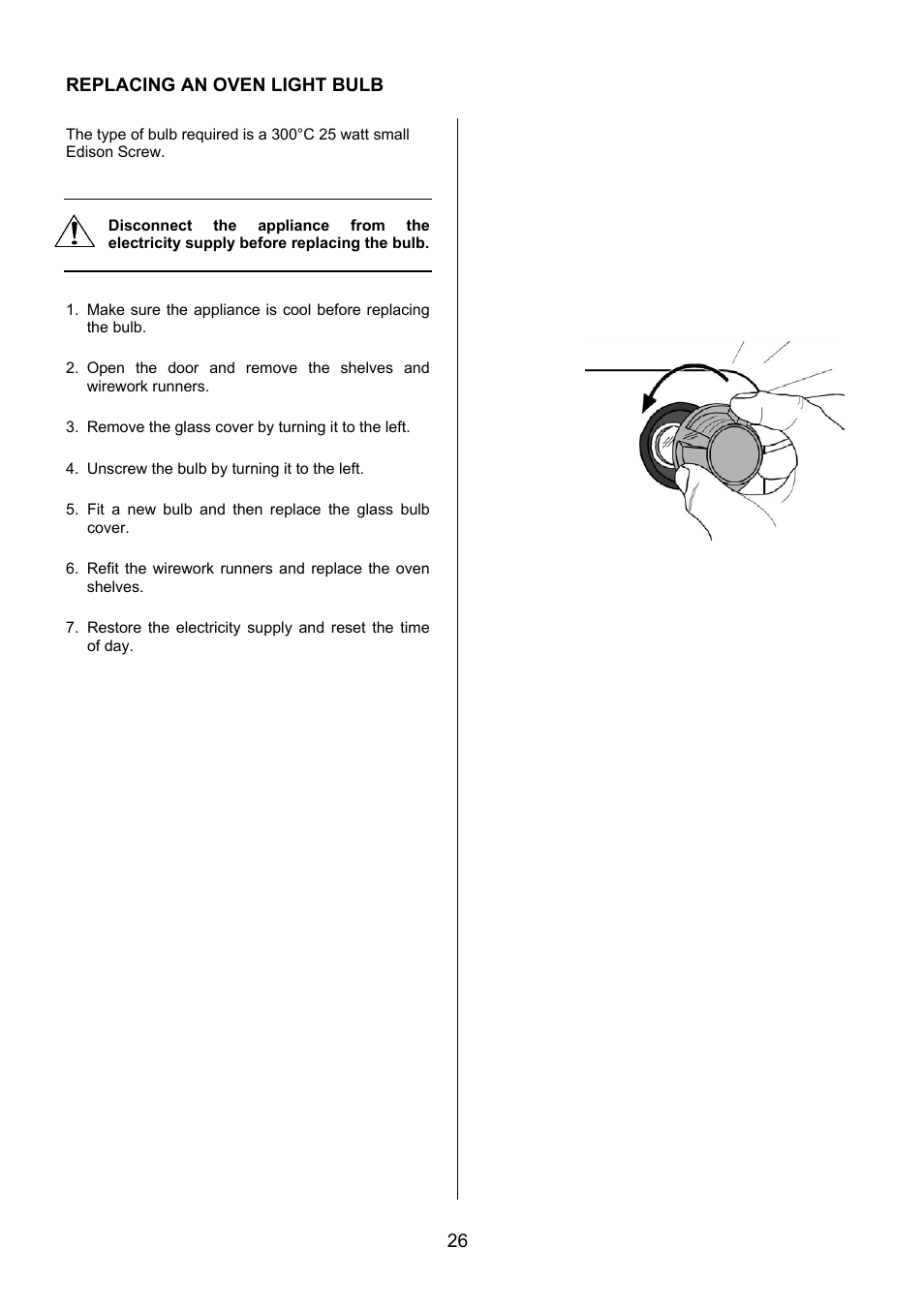 26 replacing an oven light bulb | Electrolux EIKG6047 User Manual | Page 26 / 40