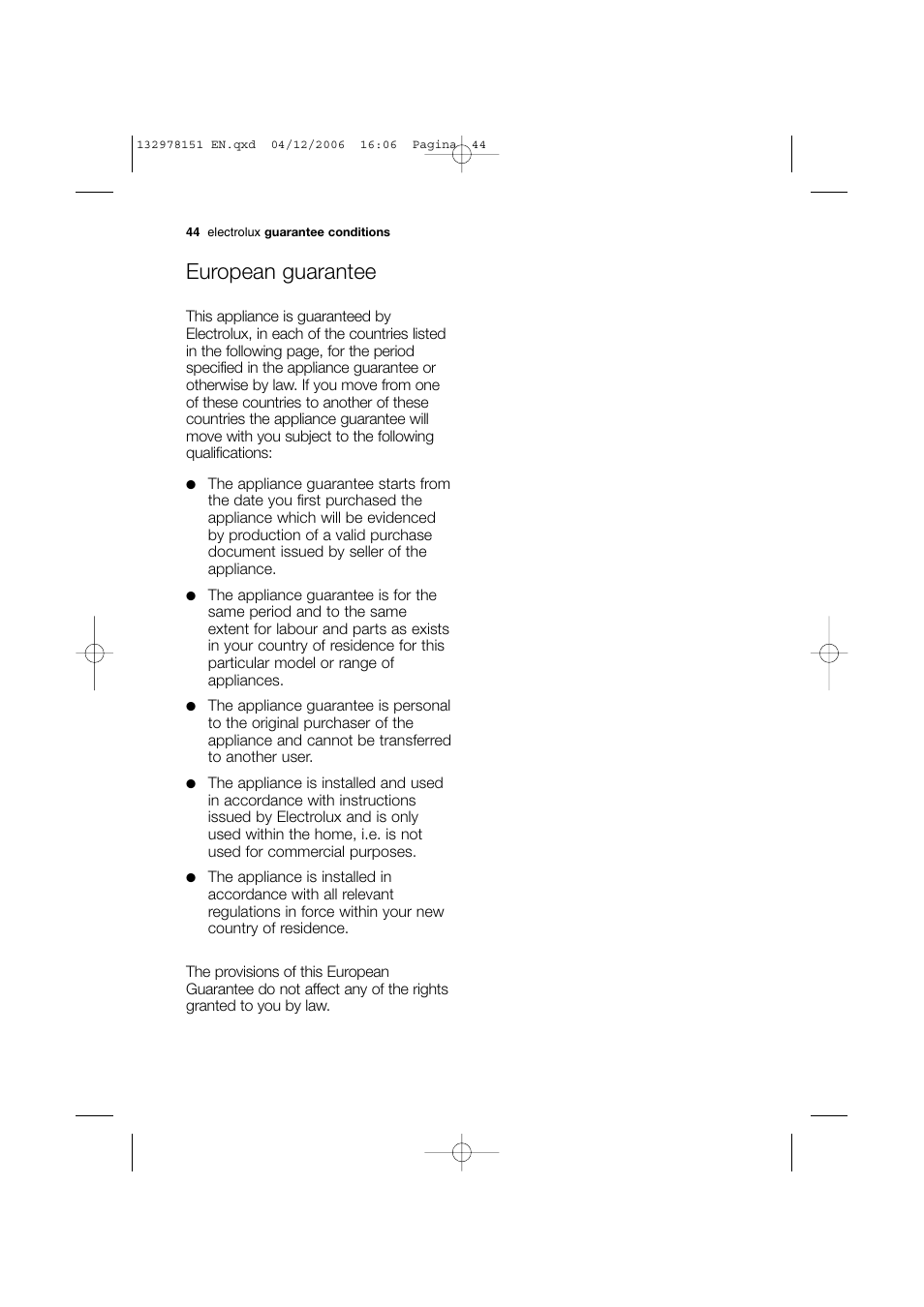 European guarantee | Electrolux EWF 14981 W User Manual | Page 44 / 48