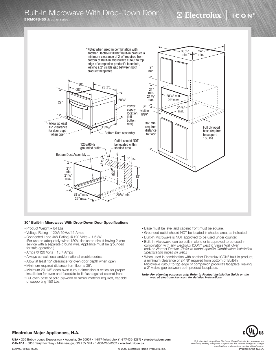 Built-in microwave with drop-down door, Electrolux major appliances, n.a | Electrolux ICON E30MO75HSS User Manual | Page 2 / 4