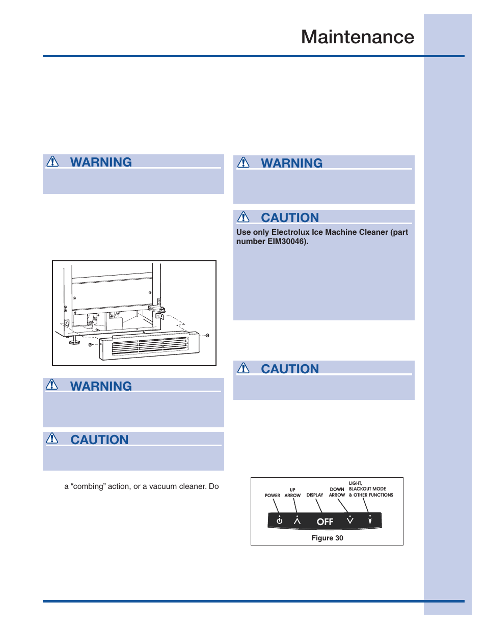 Maintenance, Warning, Condenser cleaning — every 3 months | Caution, Self cleaning — every 6 months | Electrolux 15 User Manual | Page 17 / 68
