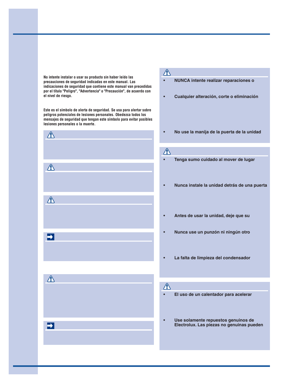 Seguridad, Peligro, Instrucciones importantes de seguridad | Precaución, Advertencia, Importante | Electrolux 15 User Manual | Page 26 / 68