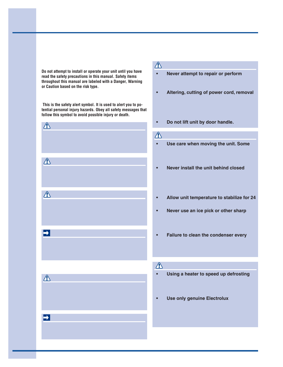 Safety, Danger, Important safety instructions | Caution, Warning, Important | Electrolux 15 User Manual | Page 4 / 68