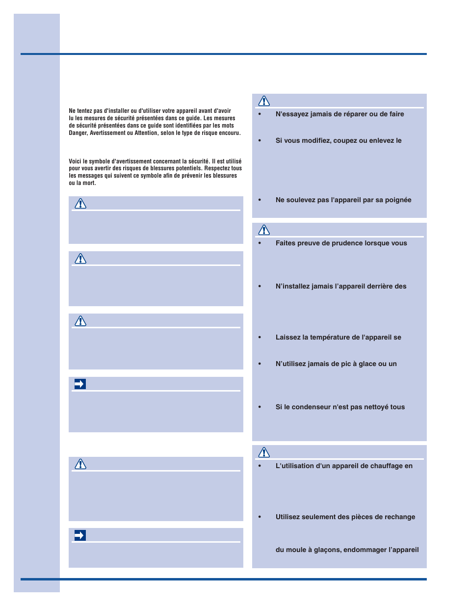 Sécurité, Danger, Mesures de sécurité importantes danger | Attention, Avertissement, Important | Electrolux 15 User Manual | Page 48 / 68