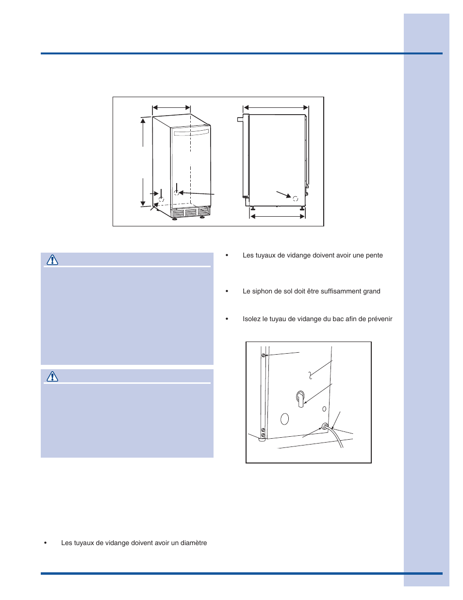 Installation, Attention, Système de vidange par gravité | Electrolux 15 User Manual | Page 49 / 68