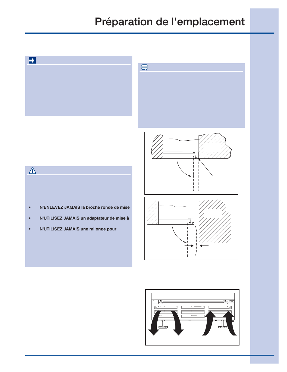 Préparation de l'emplacement, Préparer l'emplacement, Important | Danger, Remarque | Electrolux 15 User Manual | Page 51 / 68