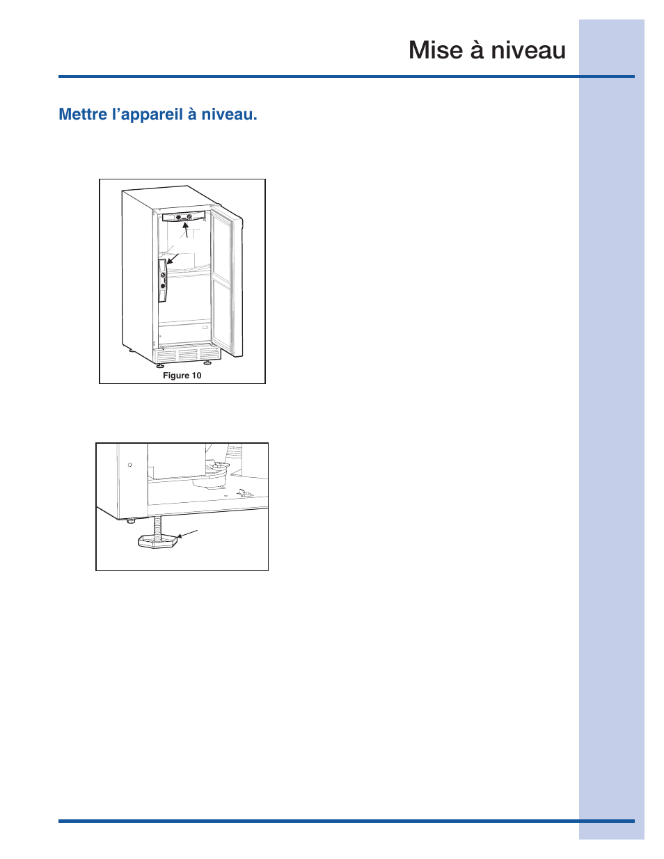 Mise à niveau, Mettre l’appareil à niveau | Electrolux 15 User Manual | Page 53 / 68