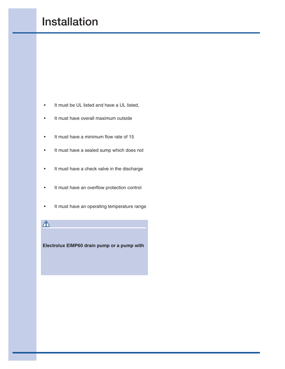 Installation, Connecting a drain pump, Caution | Electrolux 15 User Manual | Page 6 / 68