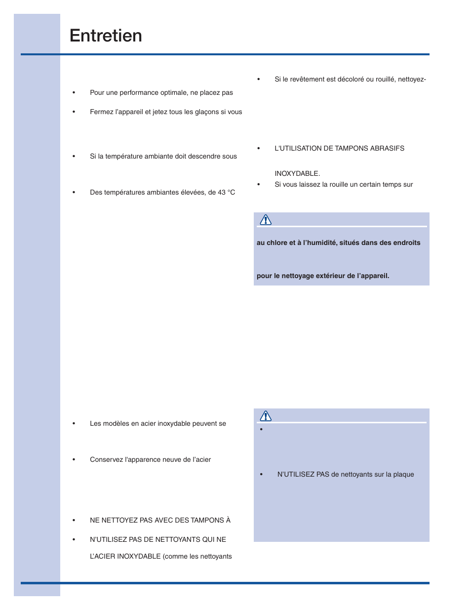 Entretien, Situations particulières, Entretenir et nettoyer votre machine à glaçons | Attention | Electrolux 15 User Manual | Page 60 / 68