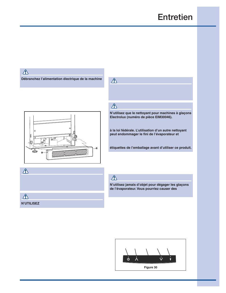 Entretien, Avertissement, Nettoyage du condenseur – tous les trois mois | Attention, Autonettoyage – tous les six mois | Electrolux 15 User Manual | Page 61 / 68