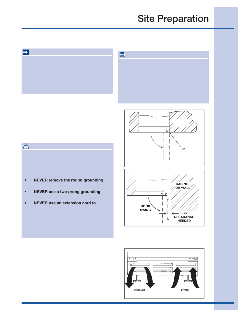 Site preparation, Preparing the site, Important | Danger | Electrolux 15 User Manual | Page 7 / 68