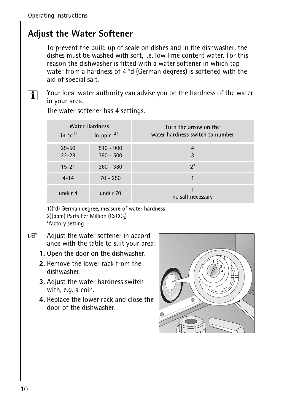 Adjust the water softener | Electrolux 40250 i User Manual | Page 10 / 40