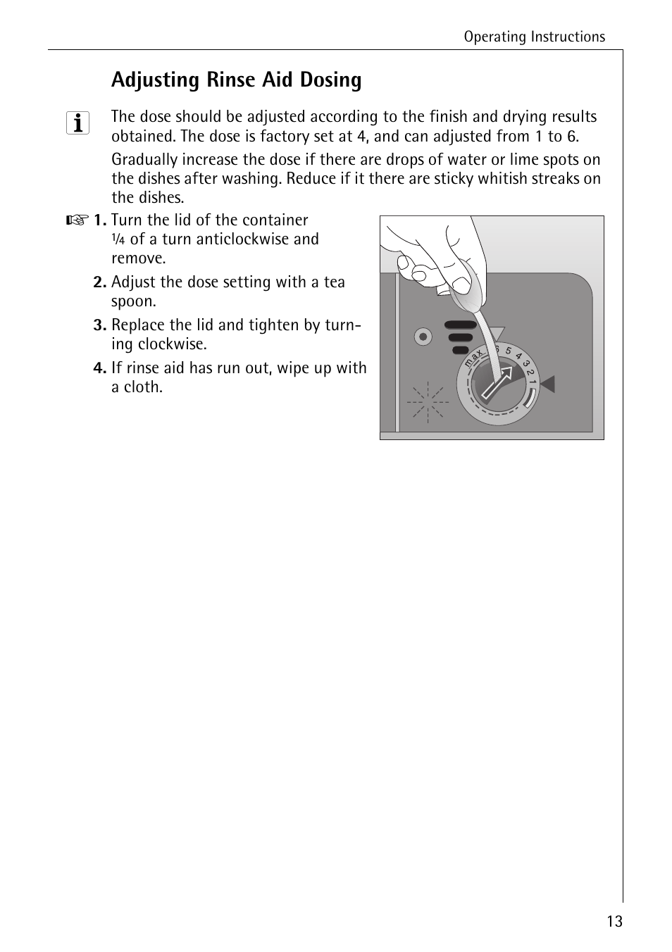 Adjusting rinse aid dosing | Electrolux 40250 i User Manual | Page 13 / 40