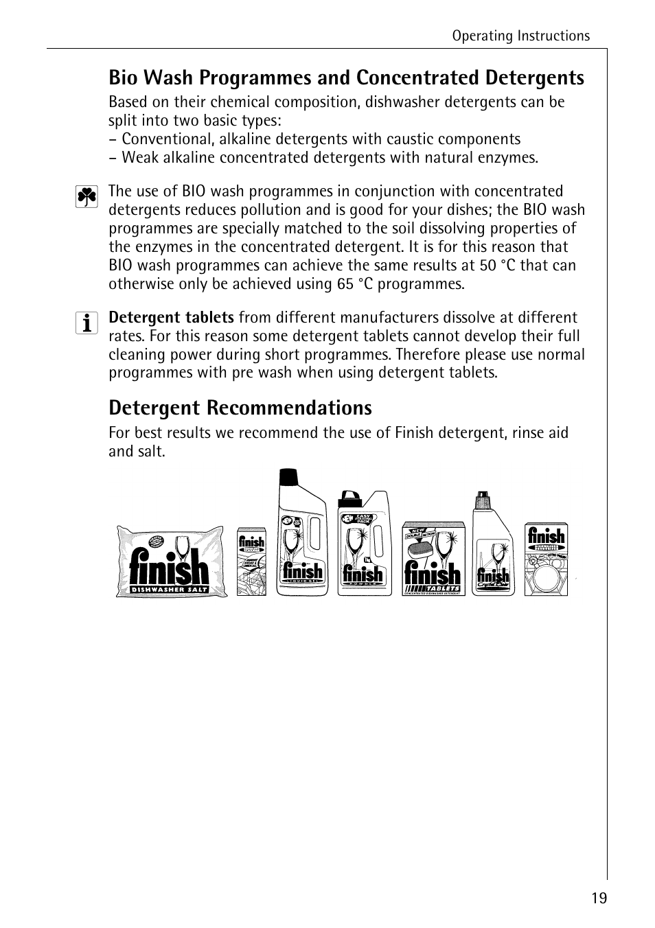 Bio wash programmes and concentrated detergents, Detergent recommendations | Electrolux 40250 i User Manual | Page 19 / 40