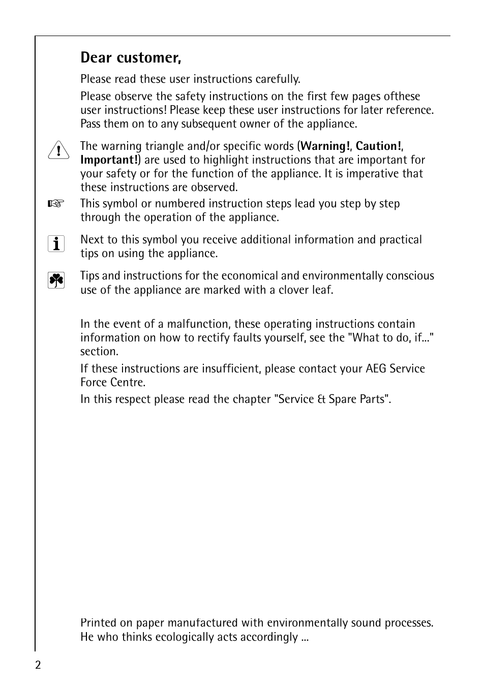 Dear customer | Electrolux 40250 i User Manual | Page 2 / 40