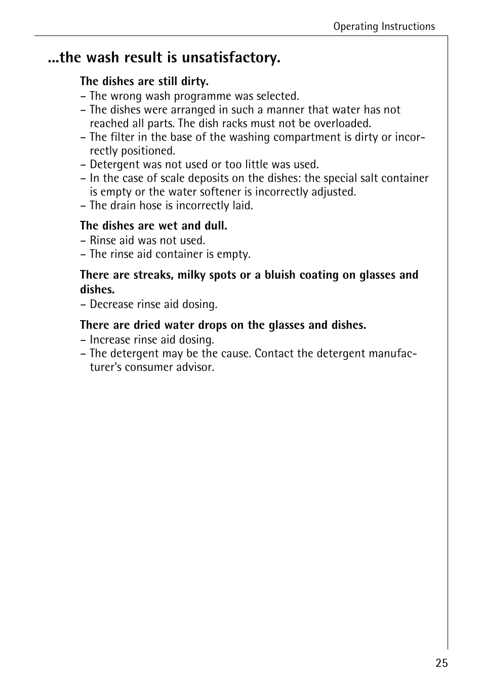 The wash result is unsatisfactory | Electrolux 40250 i User Manual | Page 25 / 40