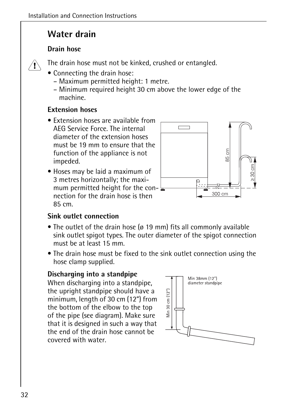 Water drain | Electrolux 40250 i User Manual | Page 32 / 40