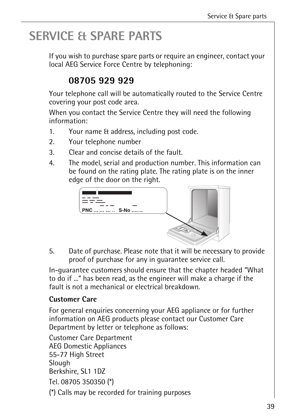 Service & spare parts | Electrolux 40250 i User Manual | Page 39 / 40