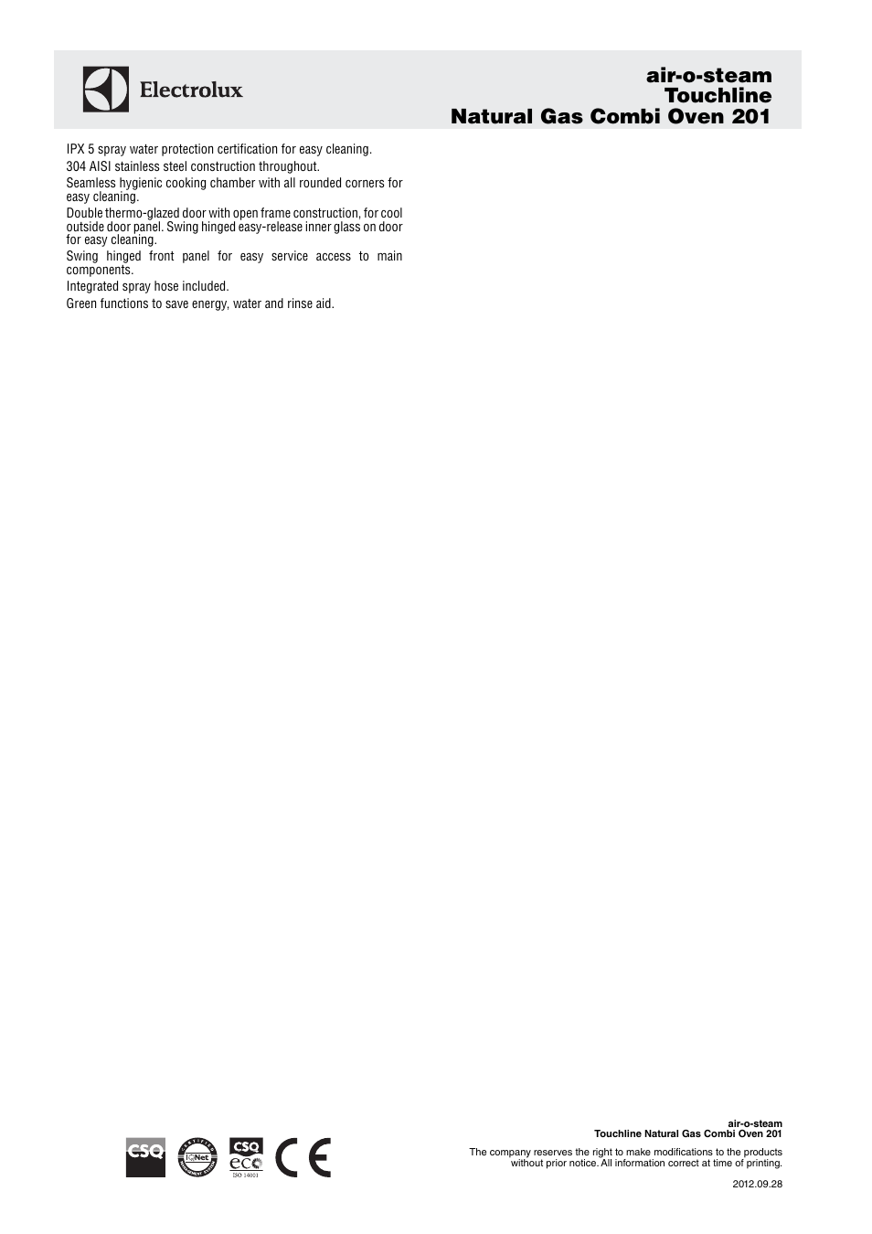 Air-o-steam touchline natural gas combi oven 201 | Electrolux Air-o-Steam Touchline 201 User Manual | Page 2 / 4