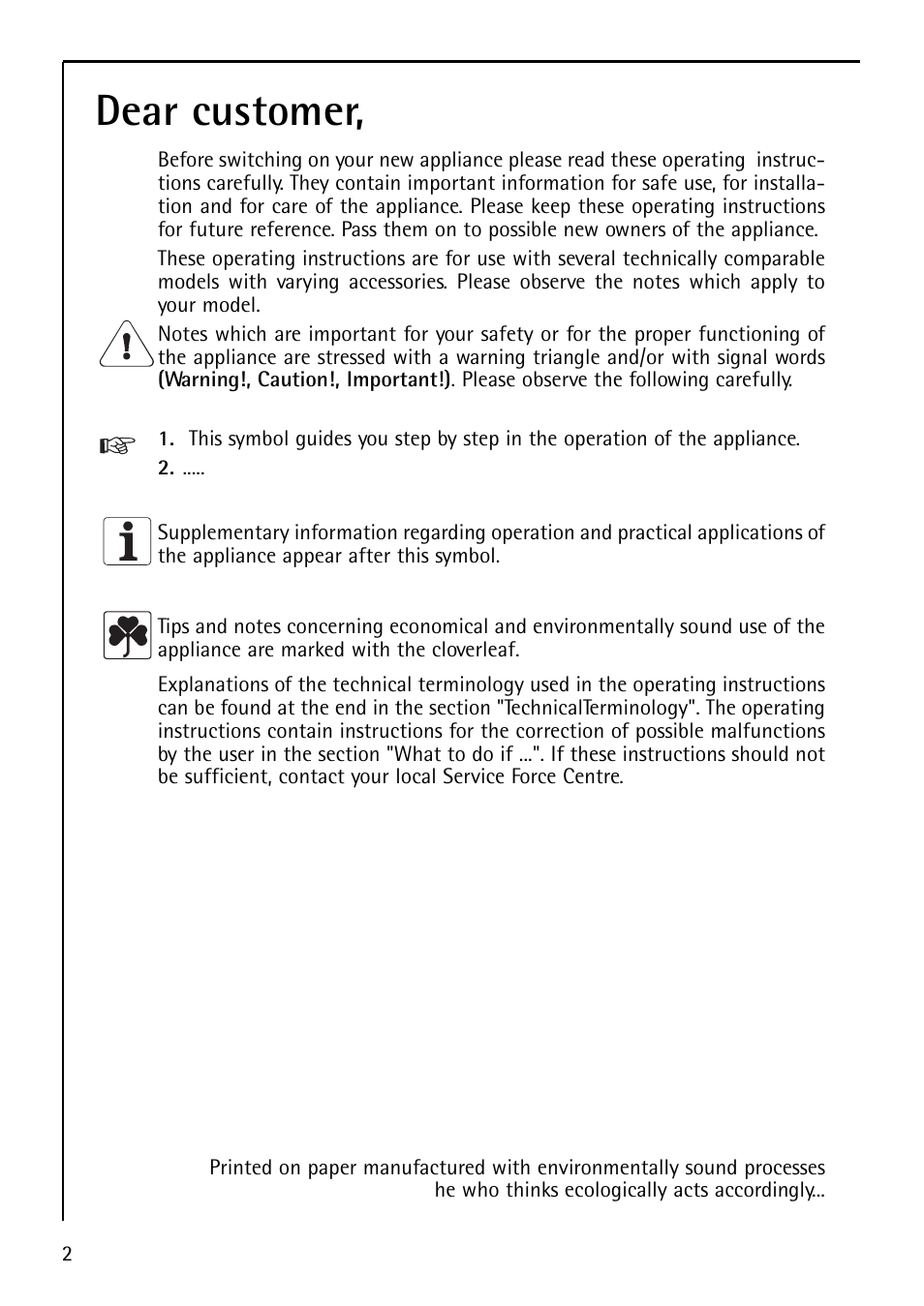 Dear customer | Electrolux U29348 S 75400 KG User Manual | Page 2 / 36