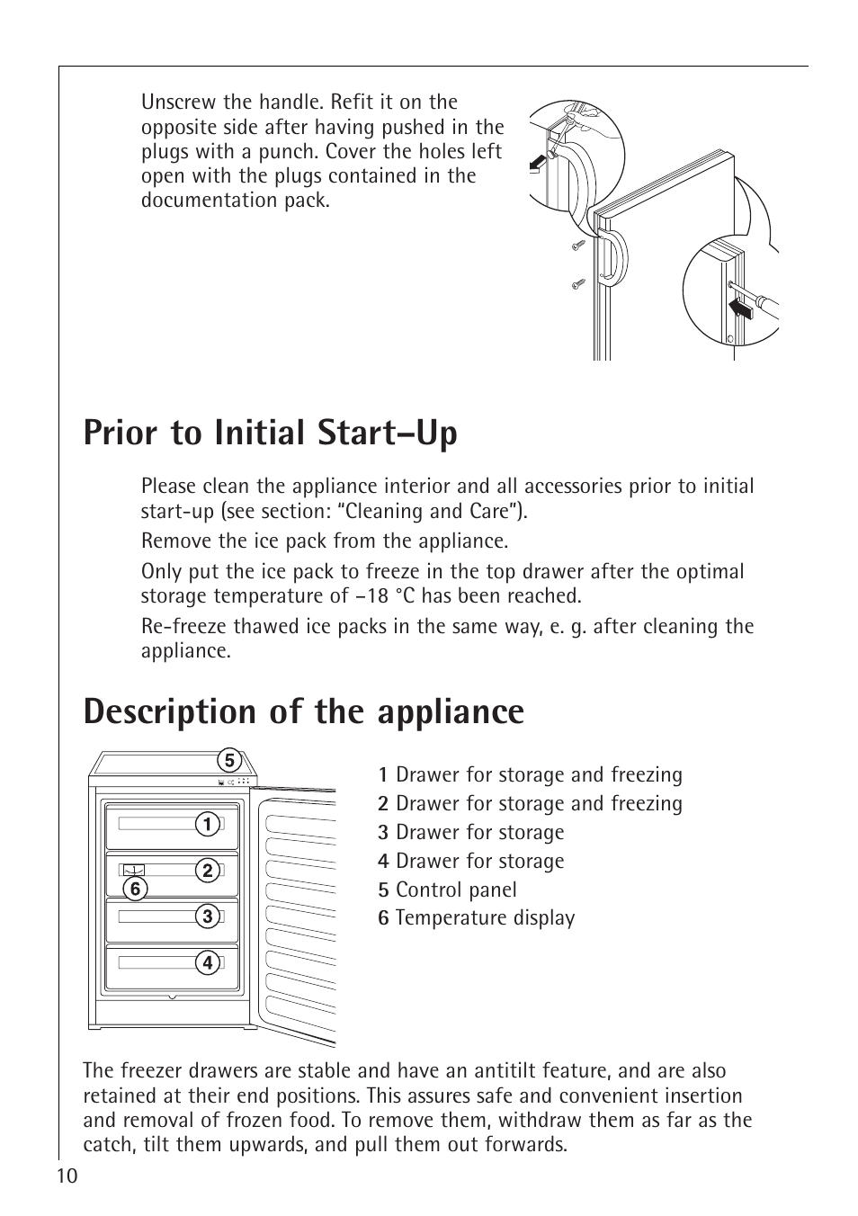 Prior to initial start–up, Description of the appliance | Electrolux 1273-4 GS User Manual | Page 10 / 24