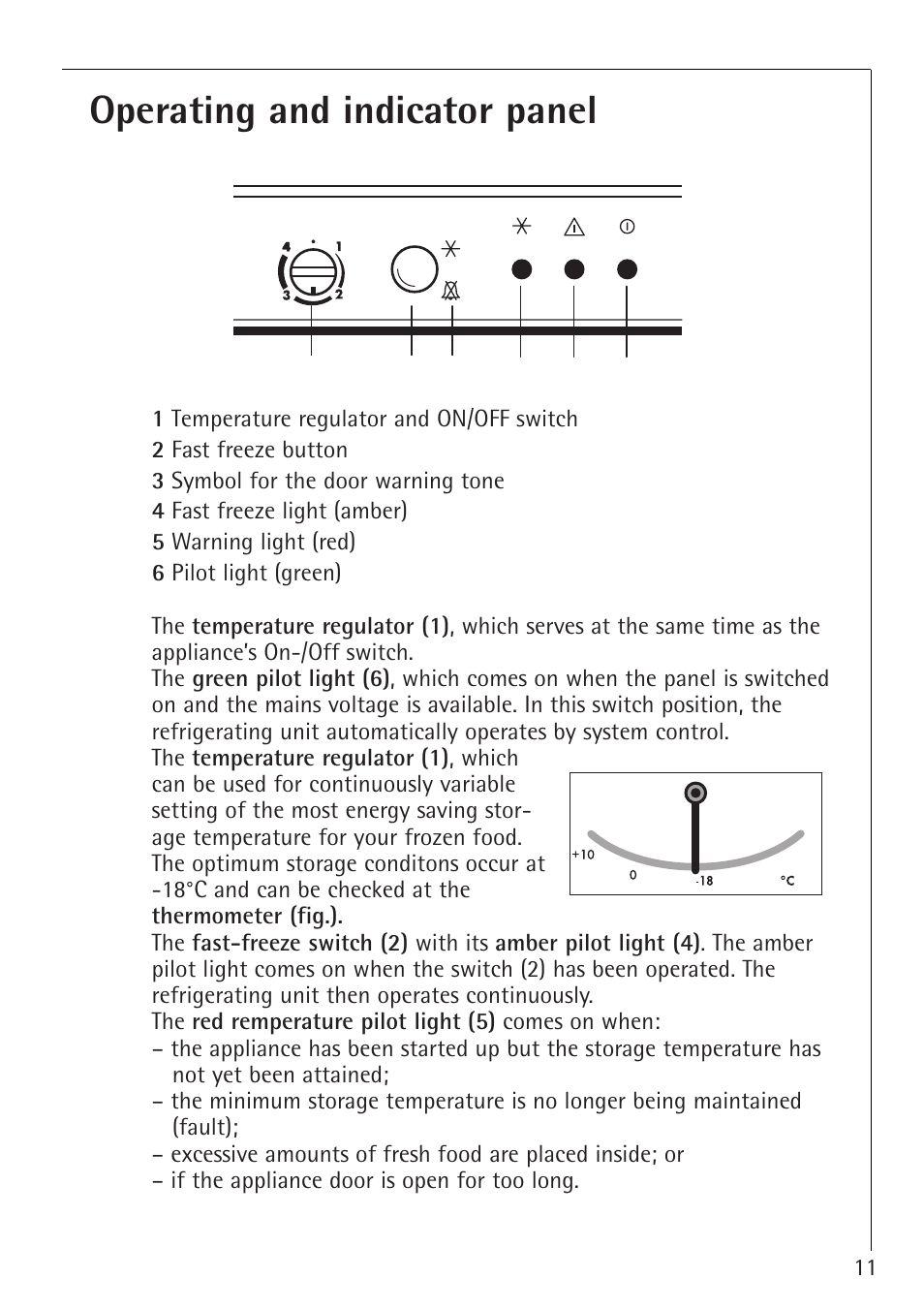Operating and indicator panel | Electrolux 1273-4 GS User Manual | Page 11 / 24