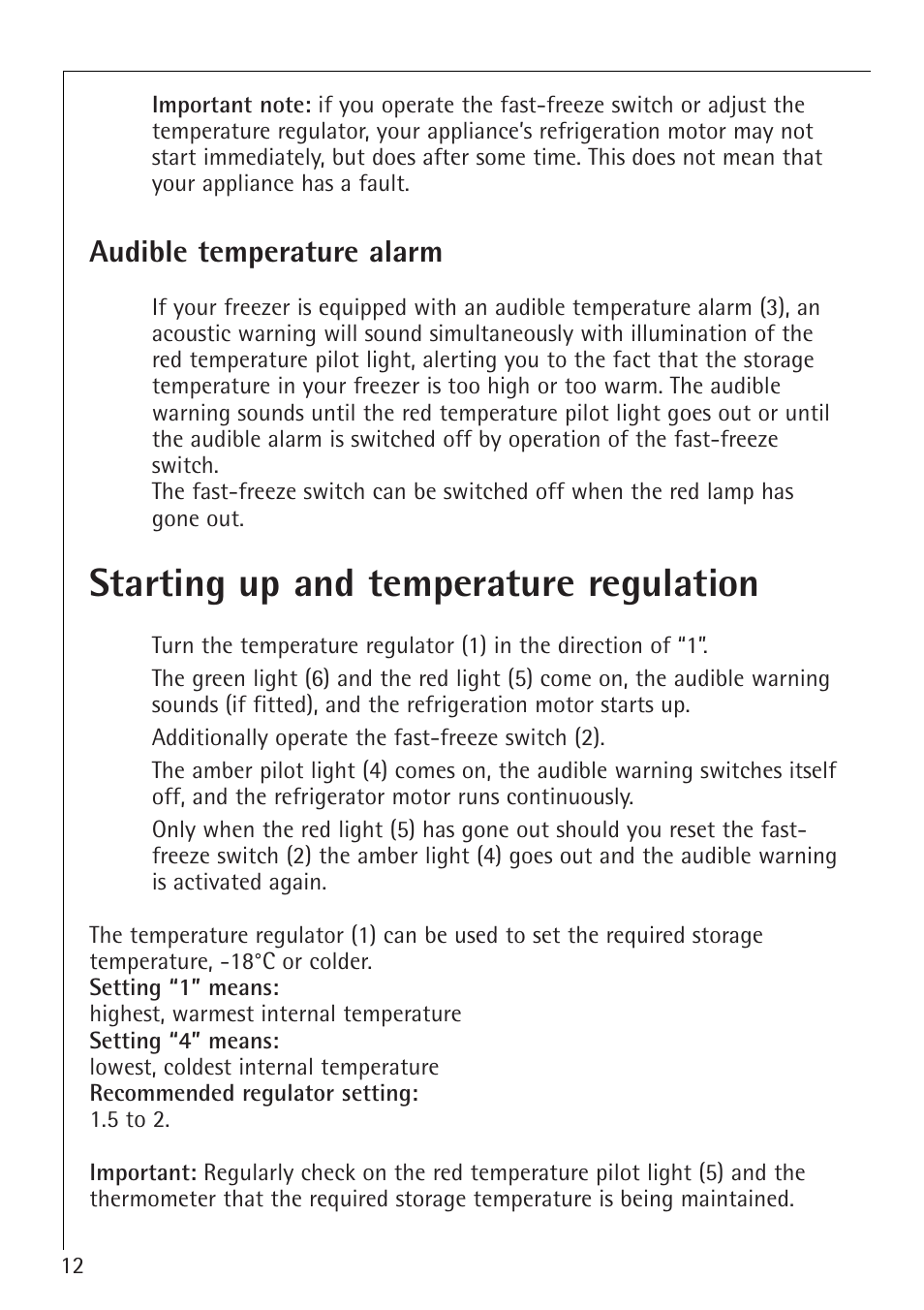 Starting up and temperature regulation | Electrolux 1273-4 GS User Manual | Page 12 / 24